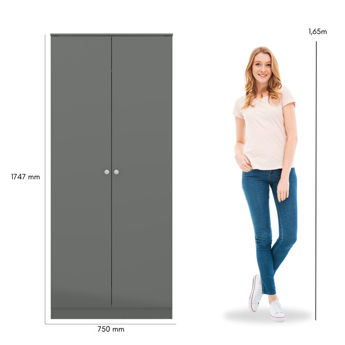 Denver 2 Door Wardrobe Grey Gloss