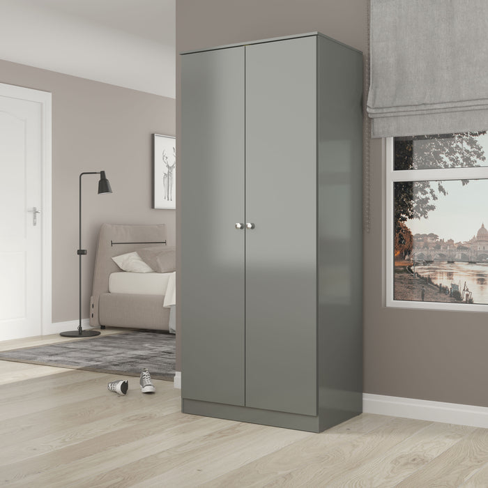 Denver 2 Door Wardrobe Grey Gloss