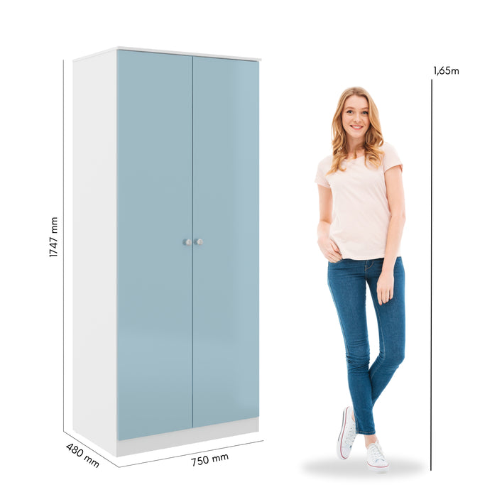 Denver 2 Door Wardrobe White/Blue Gloss