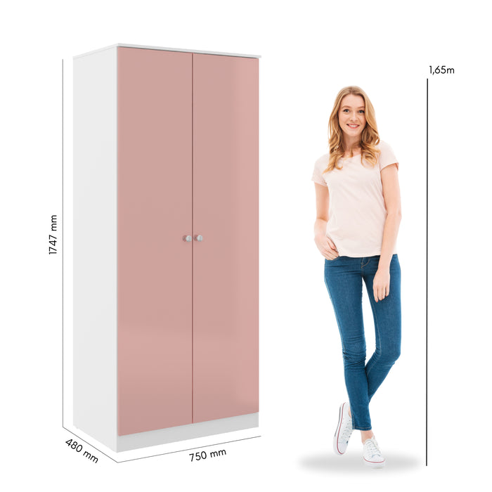 Denver 2 Door Wardrobe White/Pink Gloss