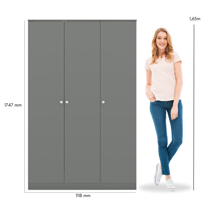Denver 3 Door Wardrobe Grey Gloss