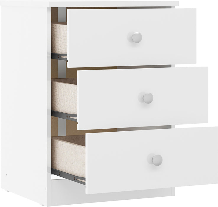 Denver 3 Drawer Bedside White Gloss
