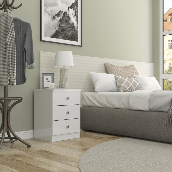 Denver 3 Drawer Bedside White Gloss
