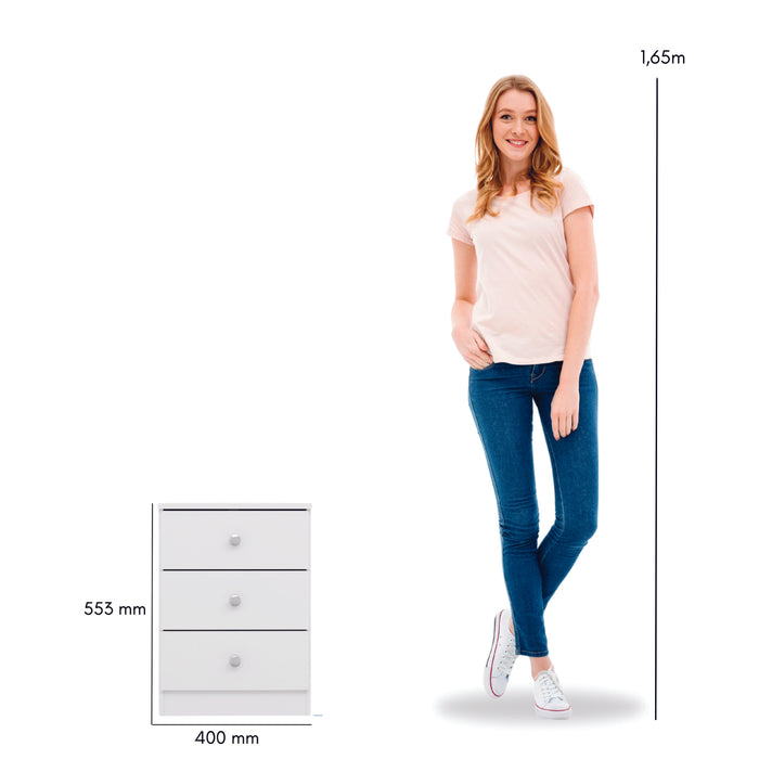 Denver 3 Drawer Bedside White Gloss