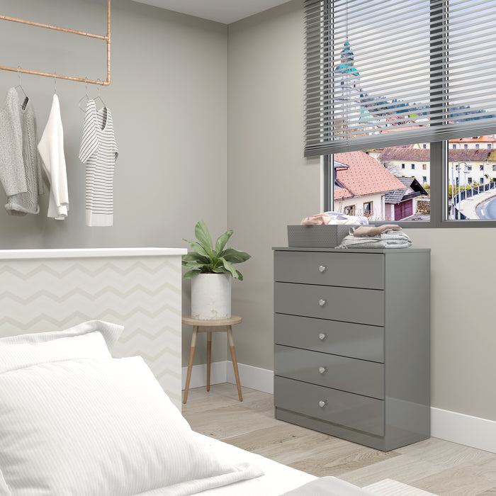 Denver 5 Drawer Chest Grey Gloss