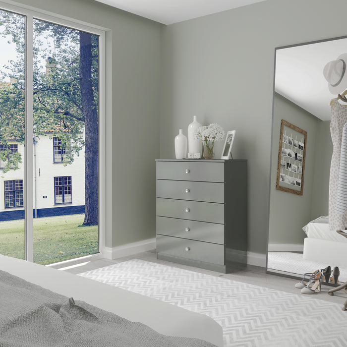 Denver 5 Drawer Chest Grey Gloss