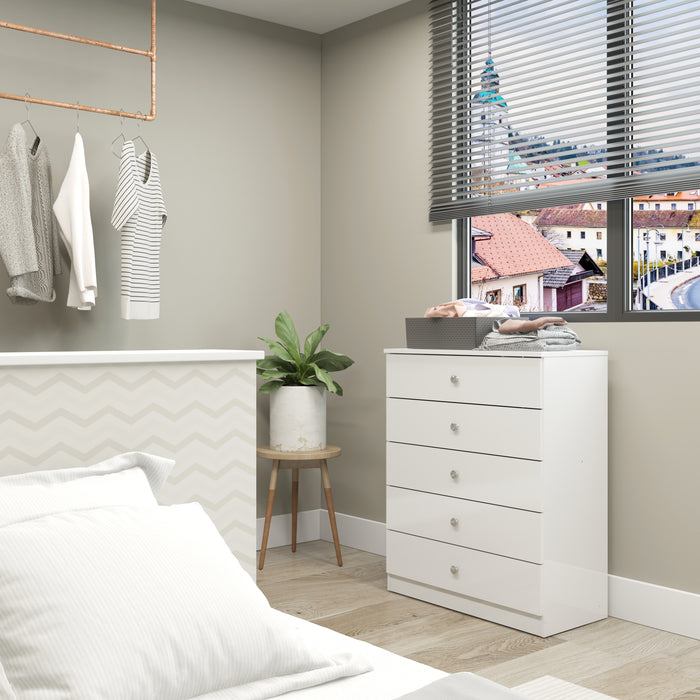Denver 5 Drawer Chest White Gloss