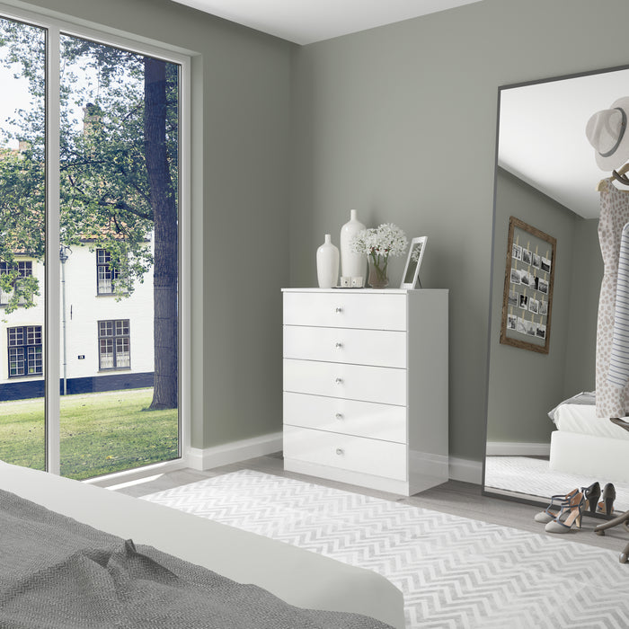 Denver 5 Drawer Chest White Gloss