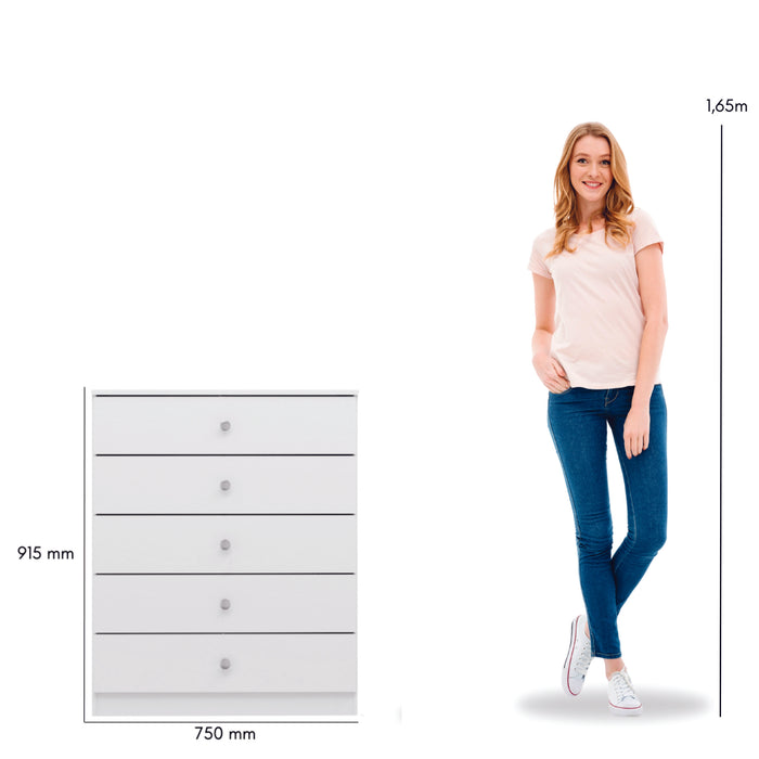 Denver 5 Drawer Chest White Gloss