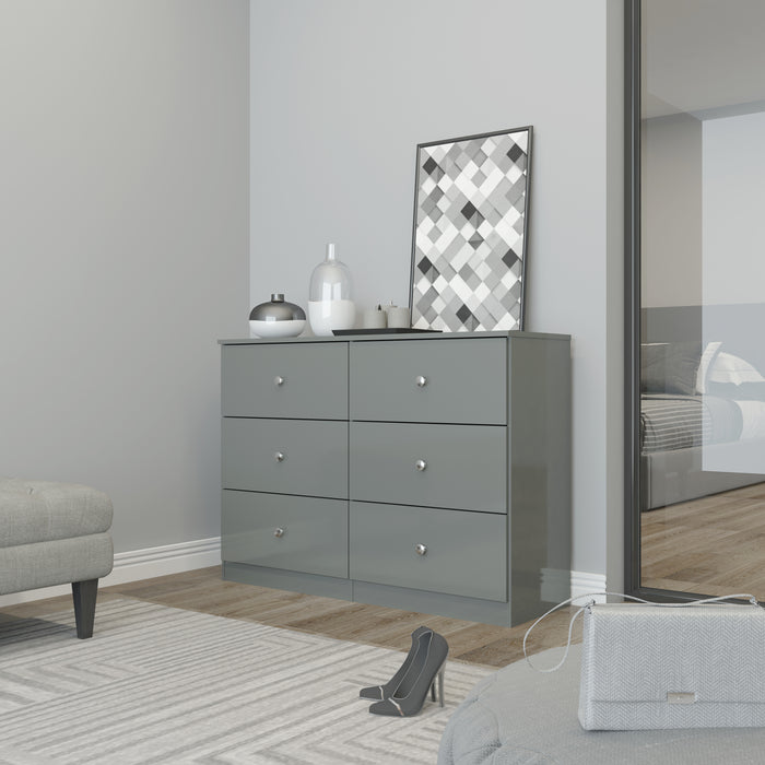 Denver 6 Drawer Chest Grey Gloss