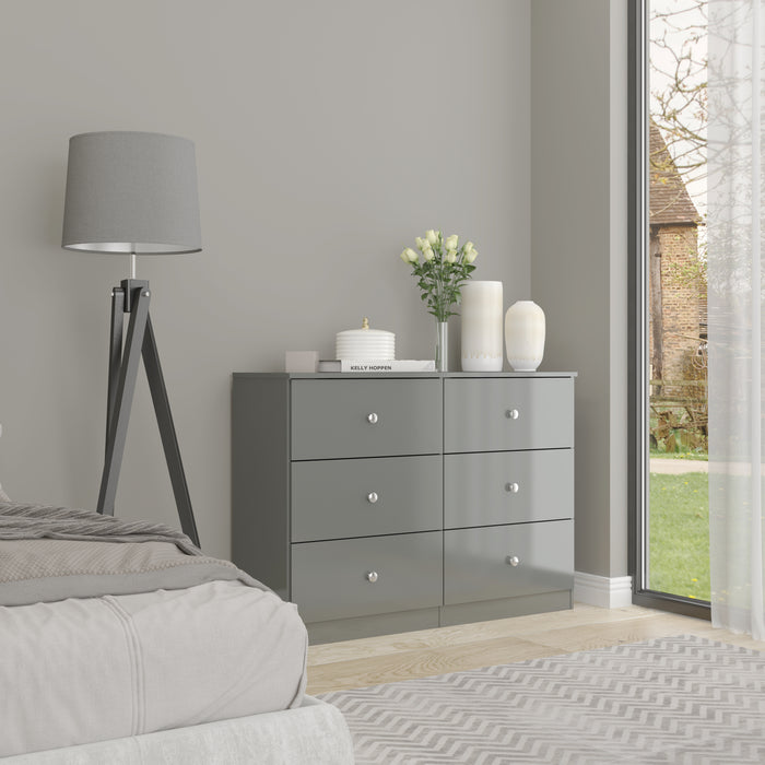 Denver 6 Drawer Chest Grey Gloss