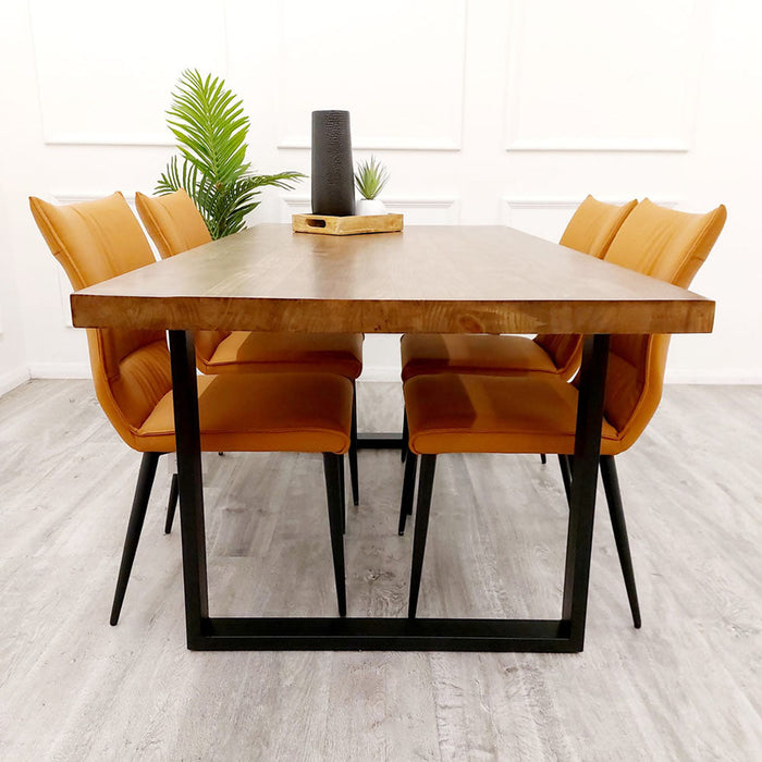 Freya 1.8 Dining Table Solid Dark Pine Wood With Matt Black Metal Legs
