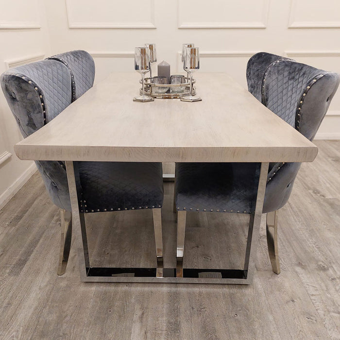Freya 1.8 Dining Table Solid Light Pine Wood With Chrome Metal Legs