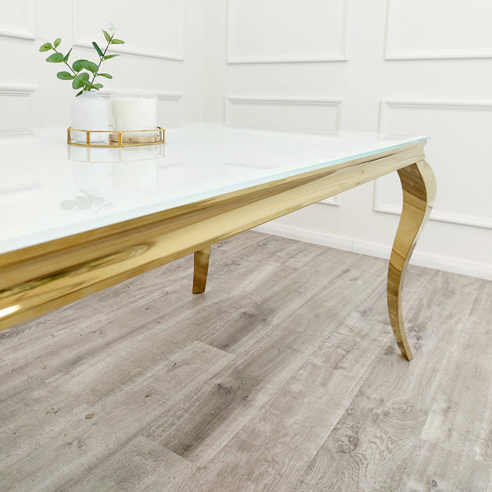 Louis Gold 1M Dining Table With White Glass