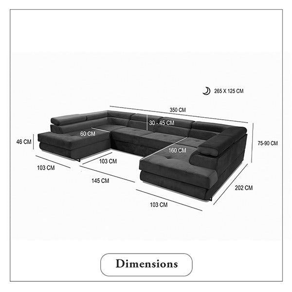 Black U-Corner Sofa Bed