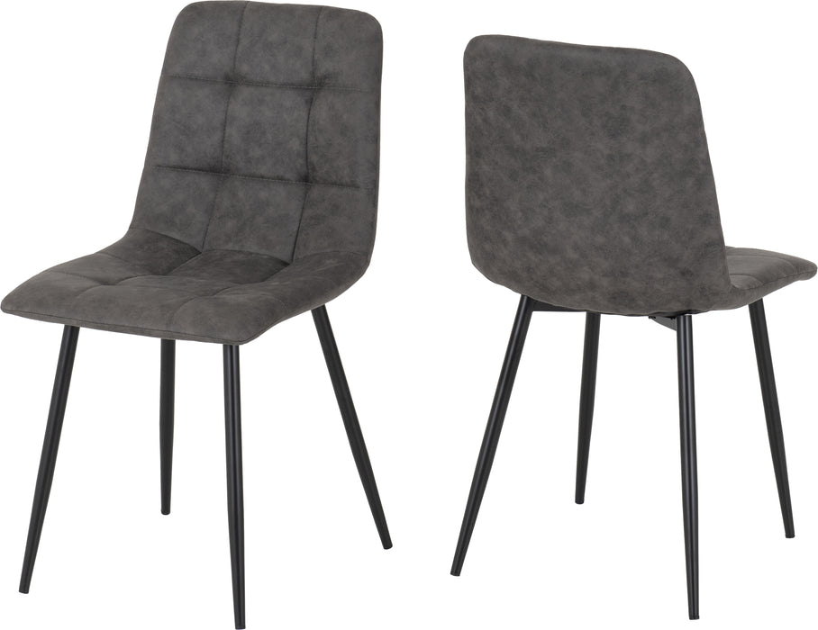Fenton Dining Set (6 Chairs) White Marble Stone Effect/Dark Grey Suede Fabric