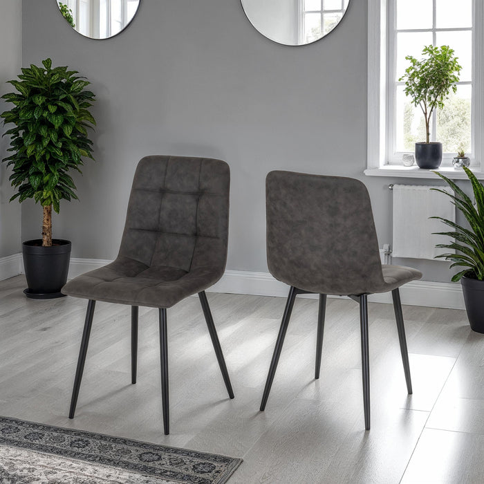 Fenton Dining Set (4 Chairs) White Marble Stone Effect/Dark Grey Suede Fabric