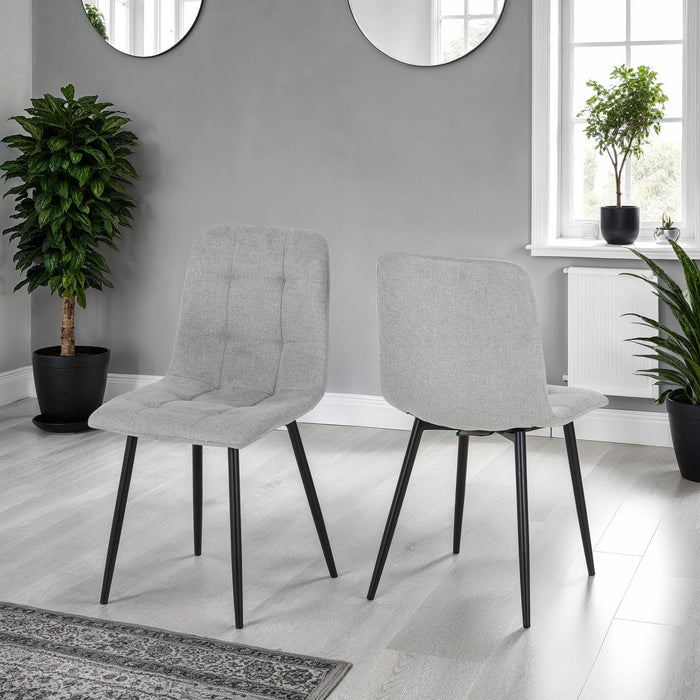 Fenton Dining Set (4 Chairs) White Marble Stone Effect/Light Grey Fabric
