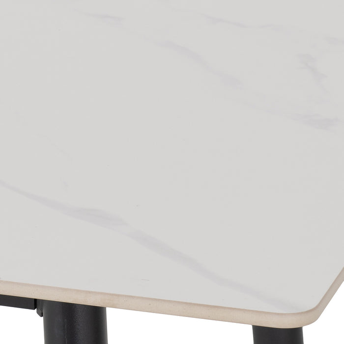 Fenton Dining Set (6 Chairs) White Marble Stone Effect/Dark Grey Suede Fabric