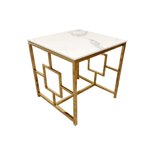 **PROMO** Geo Gold Lamp Table with Polar White Sintered Top