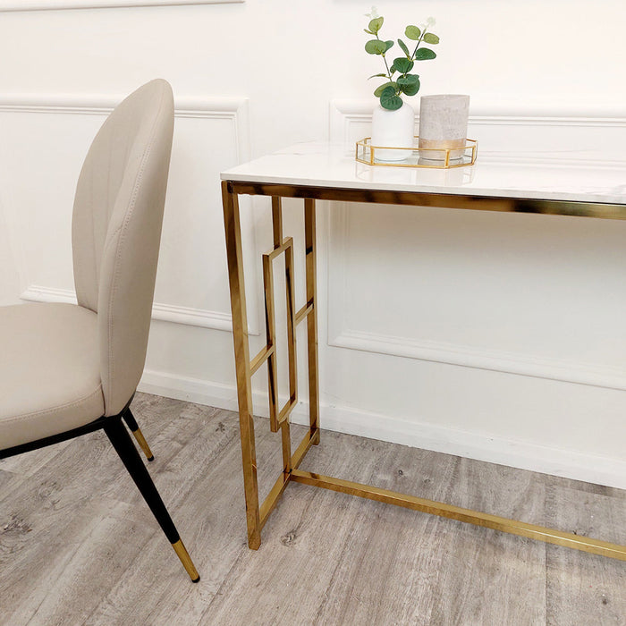 Geo Gold Console Table With Polar White Sintered Top