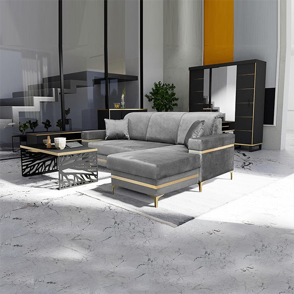 Florence Grey Gold Corner Sofa Bed