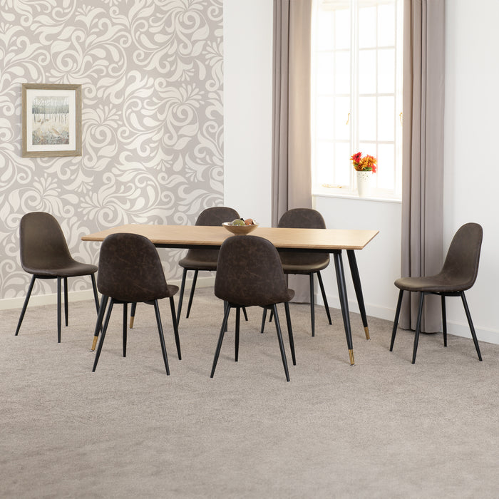 Hamilton Large Dining Set with Athens Chairs Medium Oak Effect/Black/Brown Faux Leather