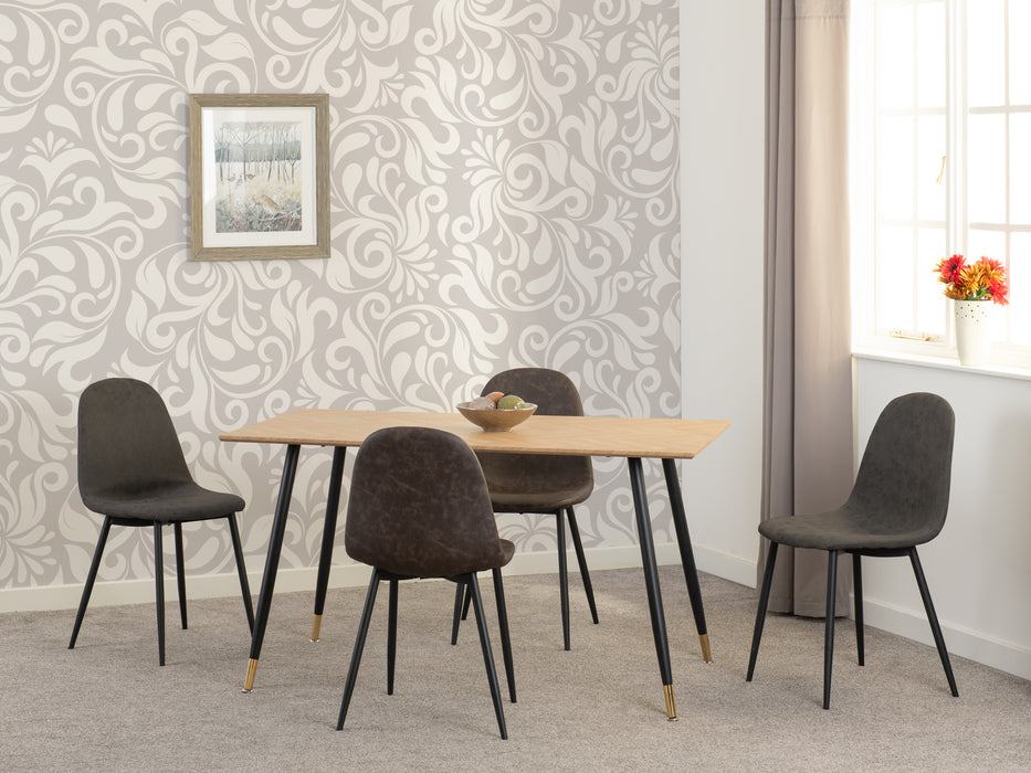 Hamilton Medium Dining Set with Athens Chairs Medium Oak Effect/Black/Brown Faux Leather