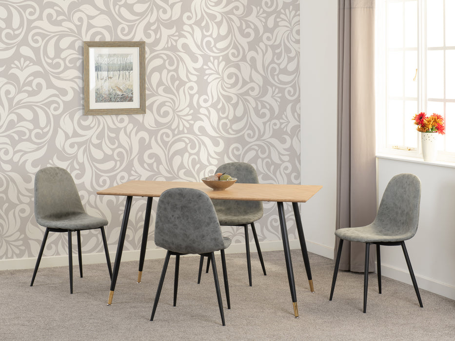 Hamilton Medium Dining Set with Athens Chairs Medium Oak Effect/Black/Grey Faux Leather