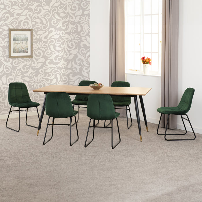 Hamilton Large Dining Set with Lukas Chairs Medium Oak Effect/Black/Emerald Green Velvet
