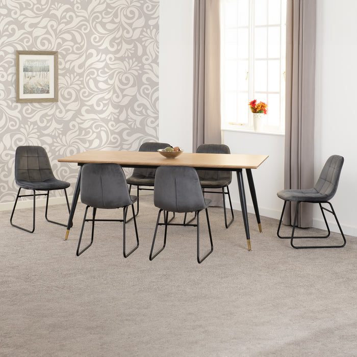 Hamilton Large Dining Set with Lukas Chairs Medium Oak Effect/Black/Grey Velvet
