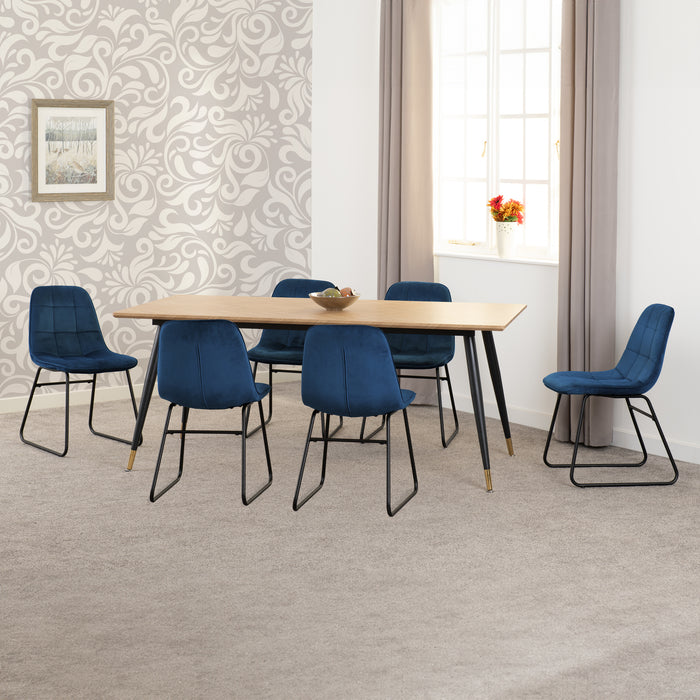 Hamilton Large Dining Set with Lukas Chairs Medium Oak Effect/Black/Sapphire Blue Velvet