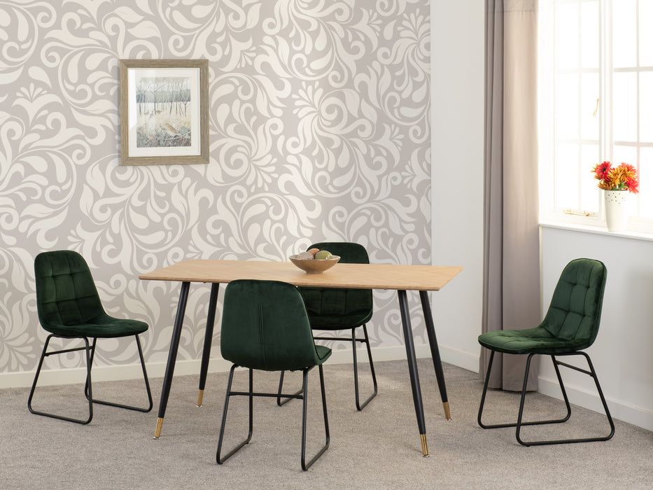 Hamilton Medium Dining Set with Lukas Chairs Medium Oak Effect/Black/Emerald Green Velvet