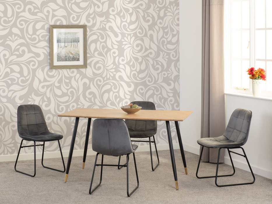 Hamilton Medium Dining Set with Lukas Chairs Medium Oak Effect/Black/Grey Velvet