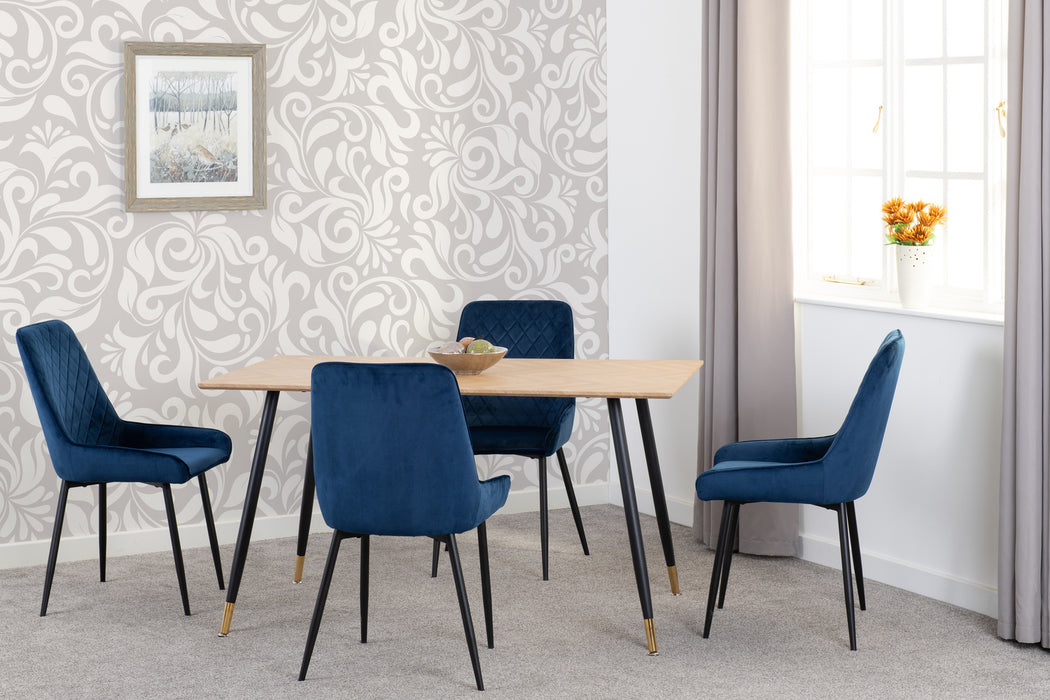 Hamilton Medium Dining Set with Avery Chairs Medium Oak Effect/Black/Sapphire Blue Velvet