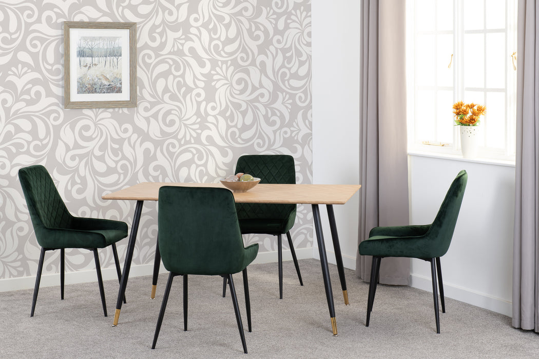 Hamilton Medium Dining Set with Avery Chairs Medium Oak Effect/Black/Emerald Green Velvet