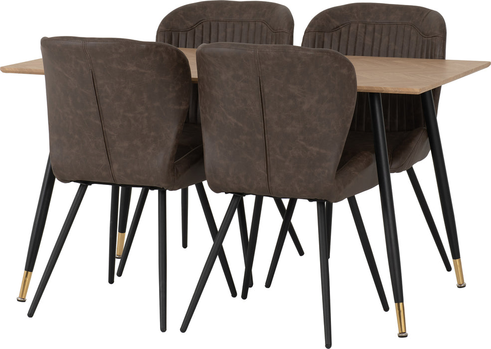 Hamilton Medium Dining Set with Quebec Chairs Medium Oak Effect/Black/Brown Faux Leather