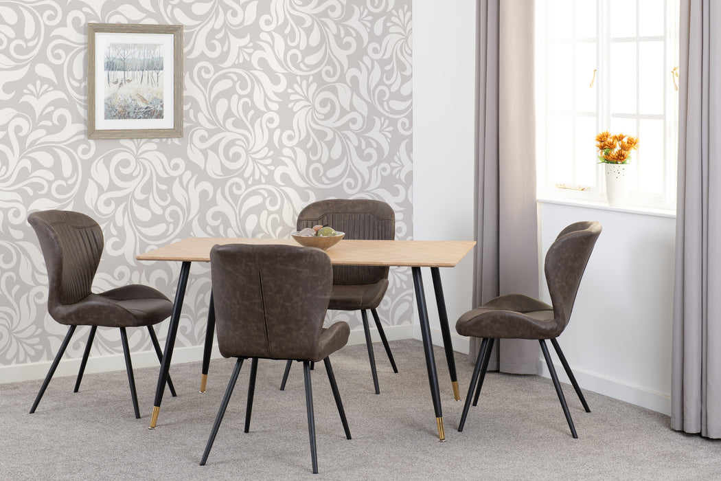 Hamilton Medium Dining Set with Quebec Chairs Medium Oak Effect/Black/Brown Faux Leather