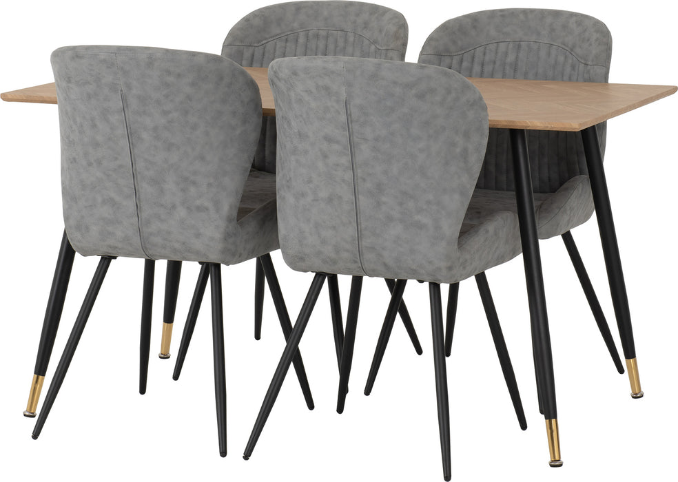 Hamilton Medium Dining Set with Quebec Chairs Medium Oak Effect/Black/Grey Faux Leather