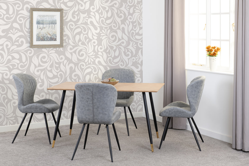 Hamilton Medium Dining Set with Quebec Chairs Medium Oak Effect/Black/Grey Faux Leather