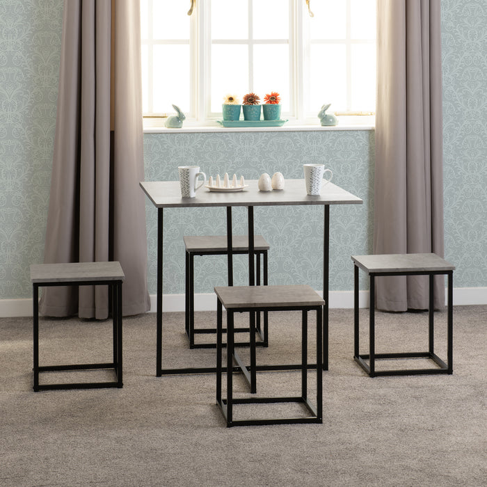 Kent 1+4 Stowaway Dining Set Stone Effect/Black
