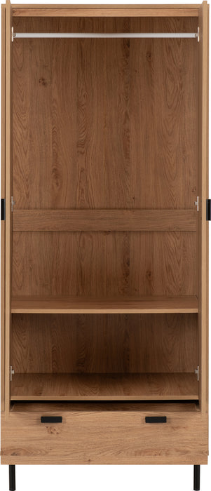 Leon 2 Door 1 Drawer Wardrobe Medium Oak Effect