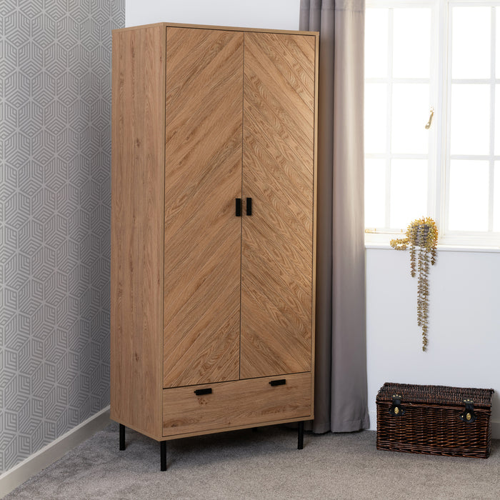 Leon 2 Door 1 Drawer Wardrobe Medium Oak Effect