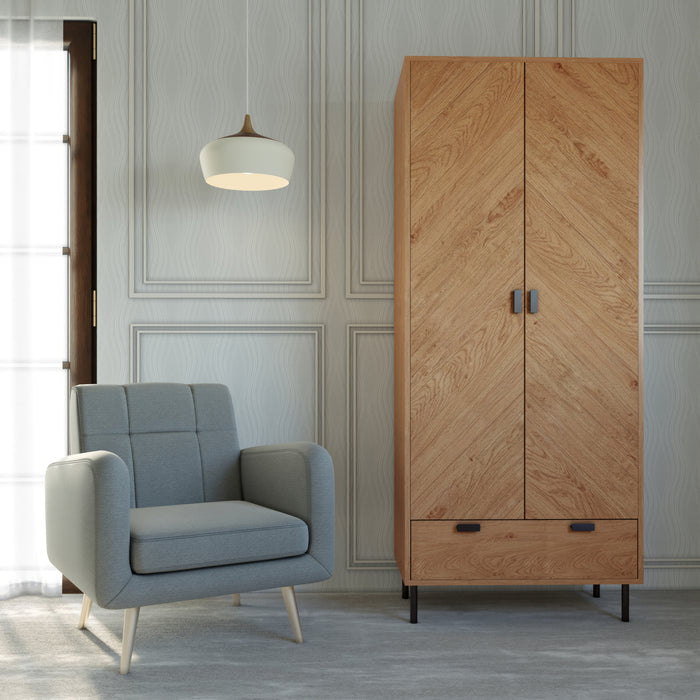 Leon 2 Door 1 Drawer Wardrobe Medium Oak Effect