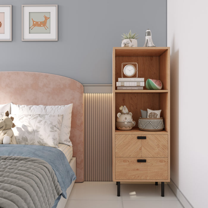 Leon 2 Drawer 2 Shelf Cabinet Medium Oak Effect