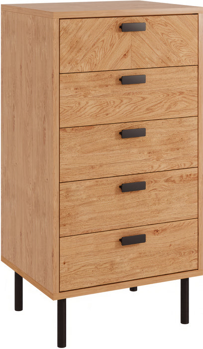 Leon 5 Drawer Narrow Chest Medium Oak Effect