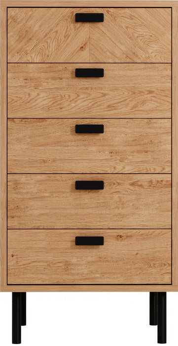 Leon 5 Drawer Narrow Chest Medium Oak Effect