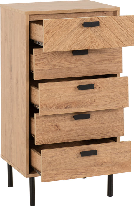 Leon 5 Drawer Narrow Chest Medium Oak Effect