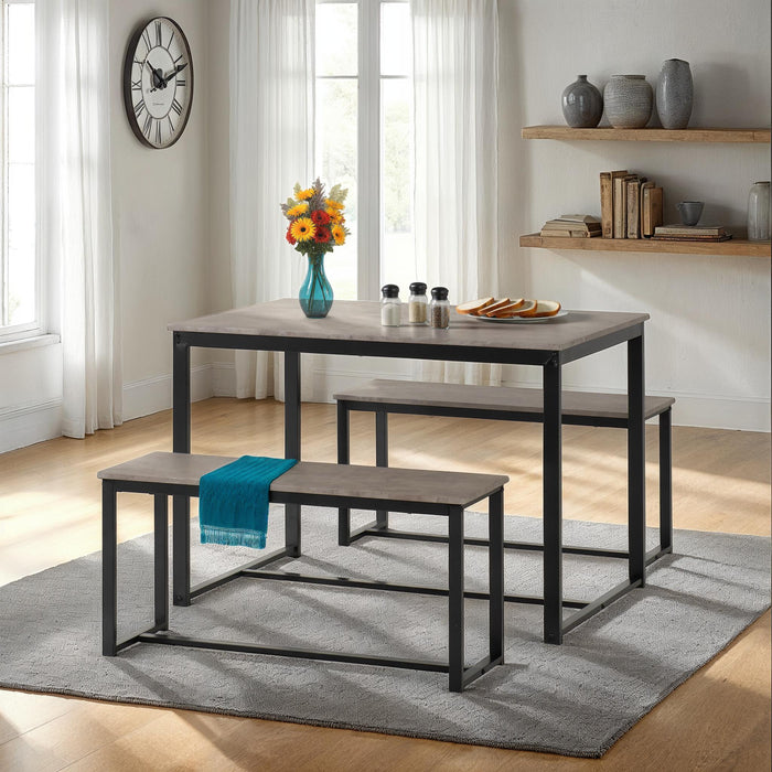 Lincoln 1+2 Dining Bench Set Stone Effect/Black