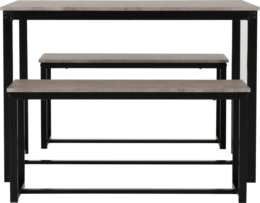Lincoln 1+2 Dining Bench Set Stone Effect/Black